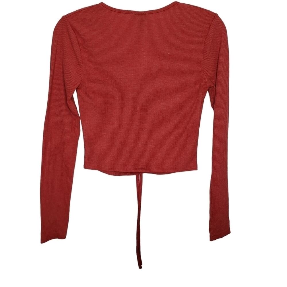 RUE21 V Neck Crop Top with Ruched Front Long Sleeve Heather Red Small - Picture 6 of 6